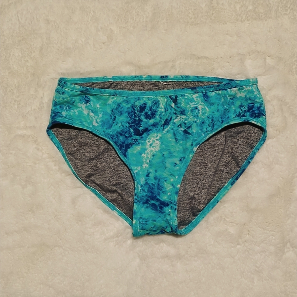 Blue and gray reversible bikini swim bottom sz small